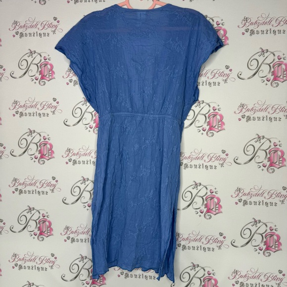 Water water everywhere dress coverup beach floral blue embroidered flowers 💐 - Picture 2 of 8